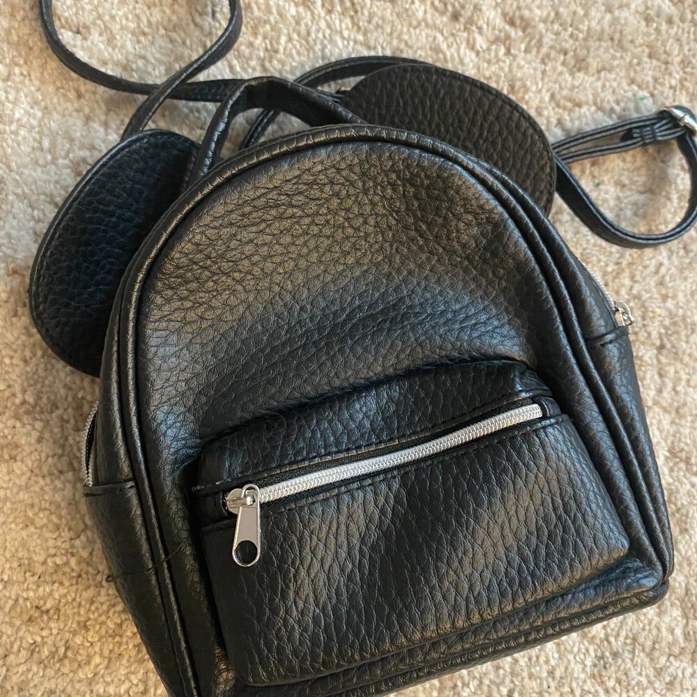 Black Leather Disney Mickey Backpack